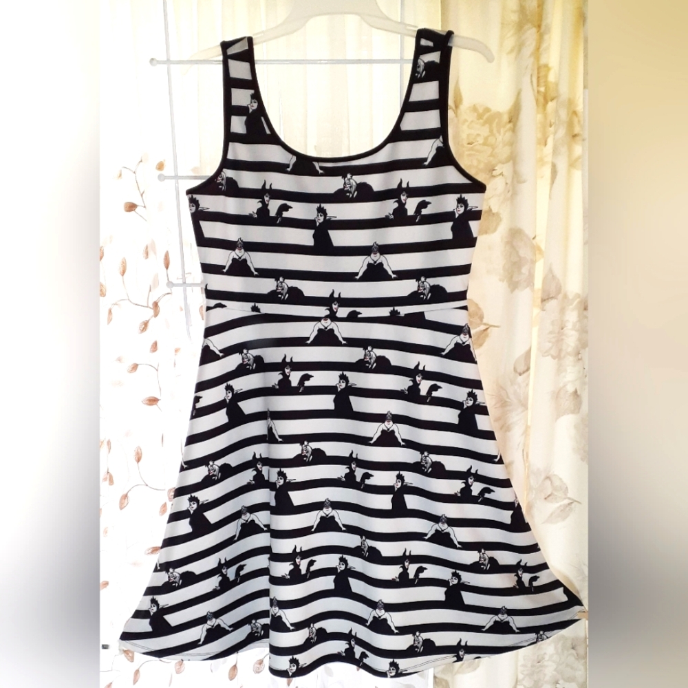 Disney Black and White Striped Midi Dress